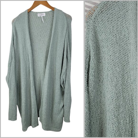 Confess Plus Size 2X Open Knit Front cardigan Sweater Seafoam Green Lightweight - Picture 1 of 6